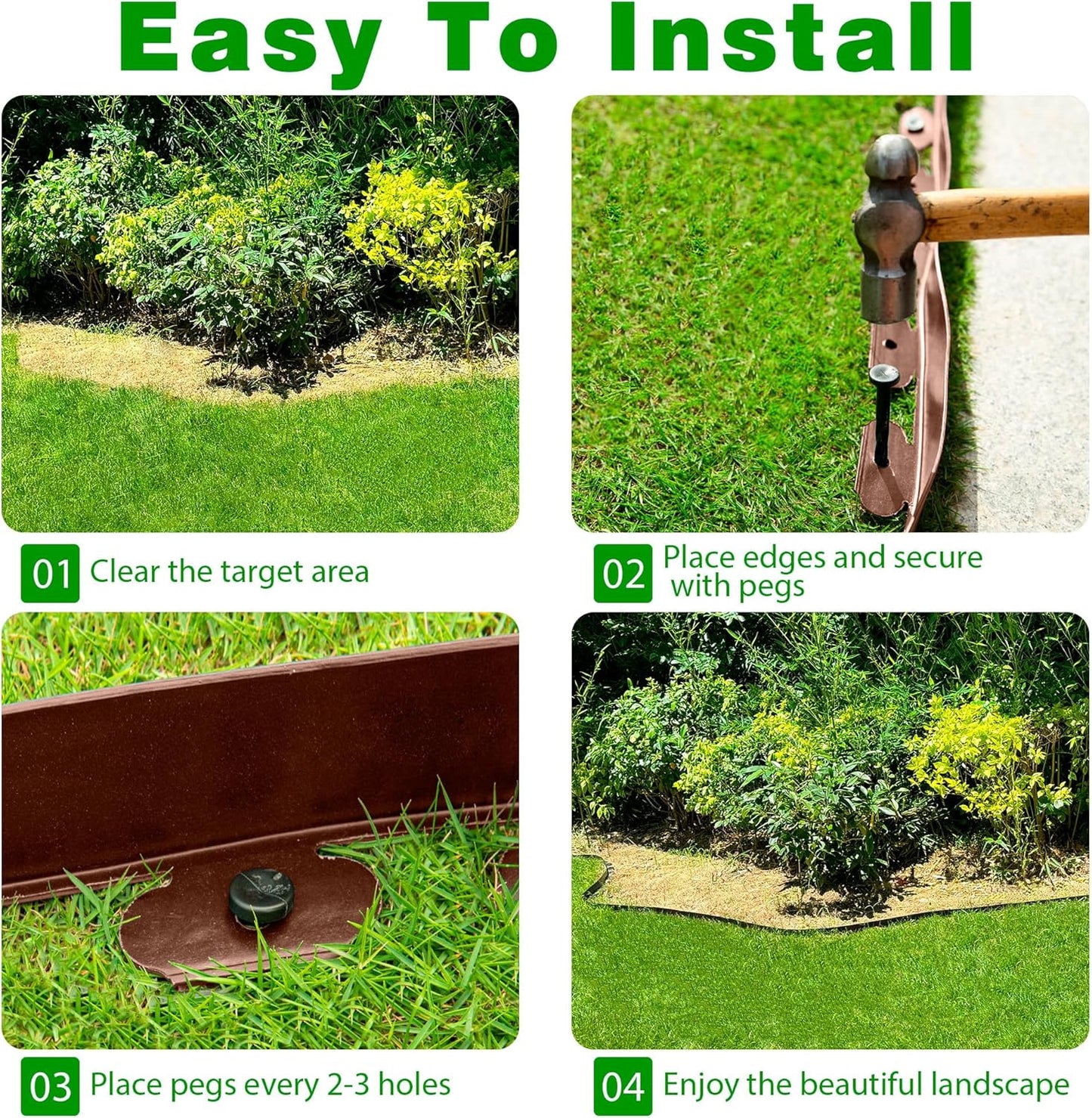 Landscape Edging Border 100 FT 4 Inch Tall with 180 Spikes, Plastic Edging for Landscaping, Garden Edging Border, Flower Bed, Paver and Lawn Edging Border, Brown