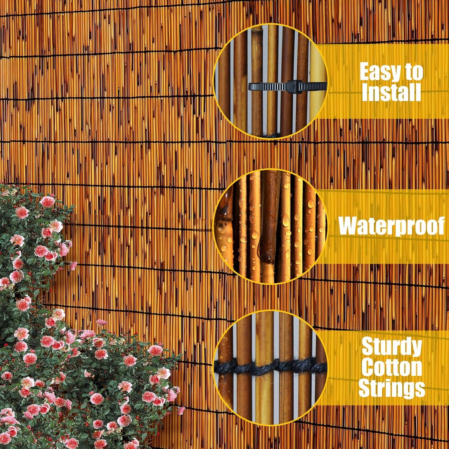 Natural Reed Fencing 6FT X 13FT Reed Fence 6FT High Balcony Reed Fence Privacy Reed Screen for Outdoor Backyard Patio(Brown)