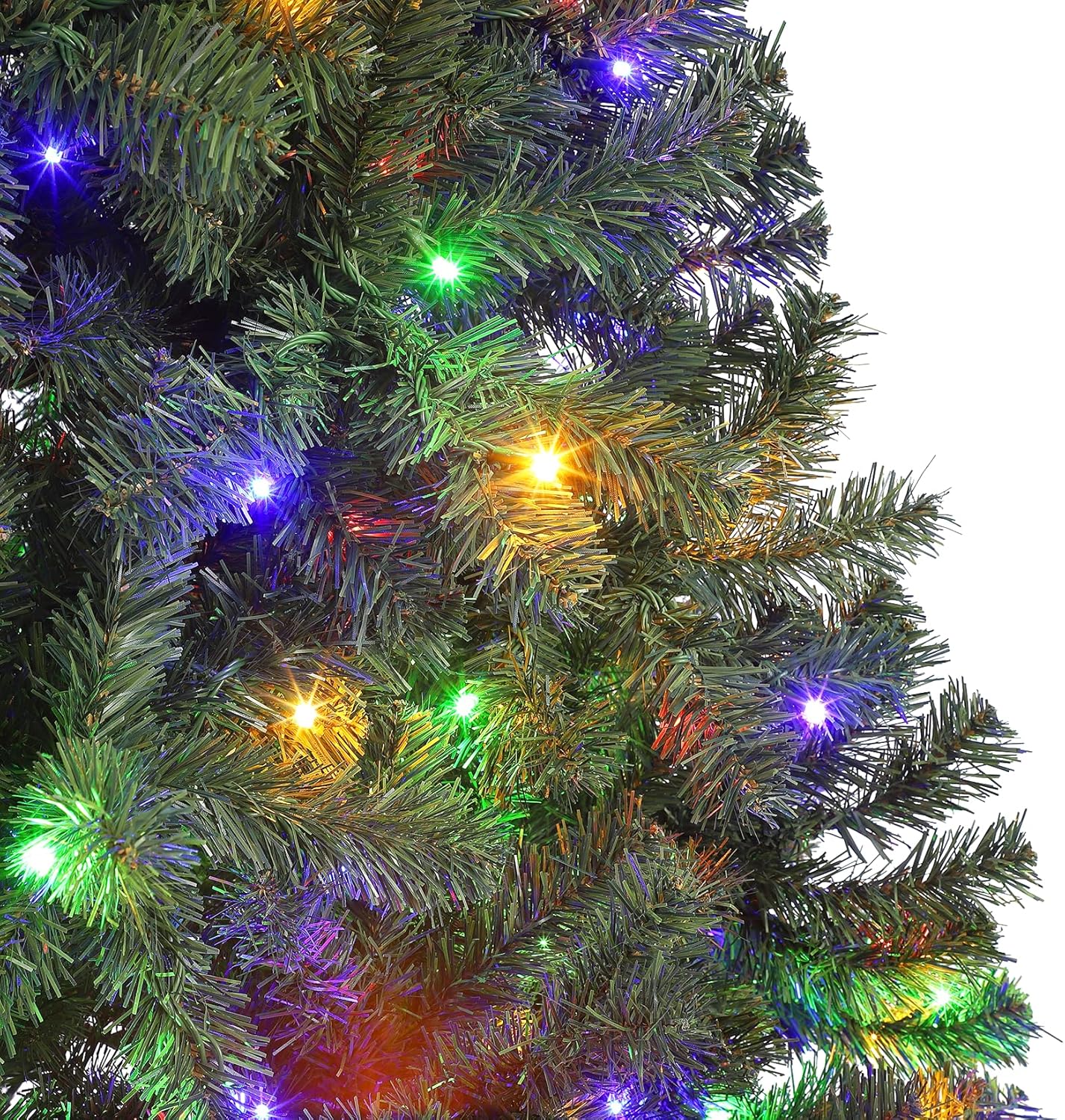 7.5ft Prelit Christmas Tree - Fluffy Fraser Fir with 600 Multicolor Lights & 9 Modes, Hinged Branches & 1300 Tips, Artificial Christmas Tree Includes Stand with Foot Switch for Holiday Home Decor