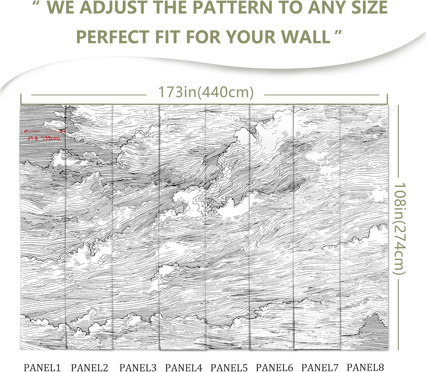 Black and White Cloud Wallpaper Wall Mural for Bedroom Living Room(Not Peel n' Stick)