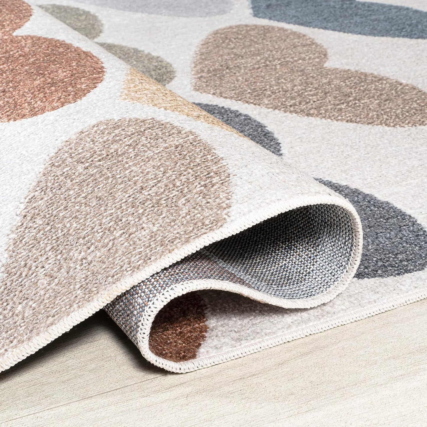 JONATHAN Y Machine-Washable Ivory/Blue/Orange Indoor Area Rug, 8x10, Dila Modern Hearts Geometric, Kids & Novelty, Vintage, Bedroom, Kitchen, Living Room, Easy-Cleaning, Non-Shedding (KDW101A-8)