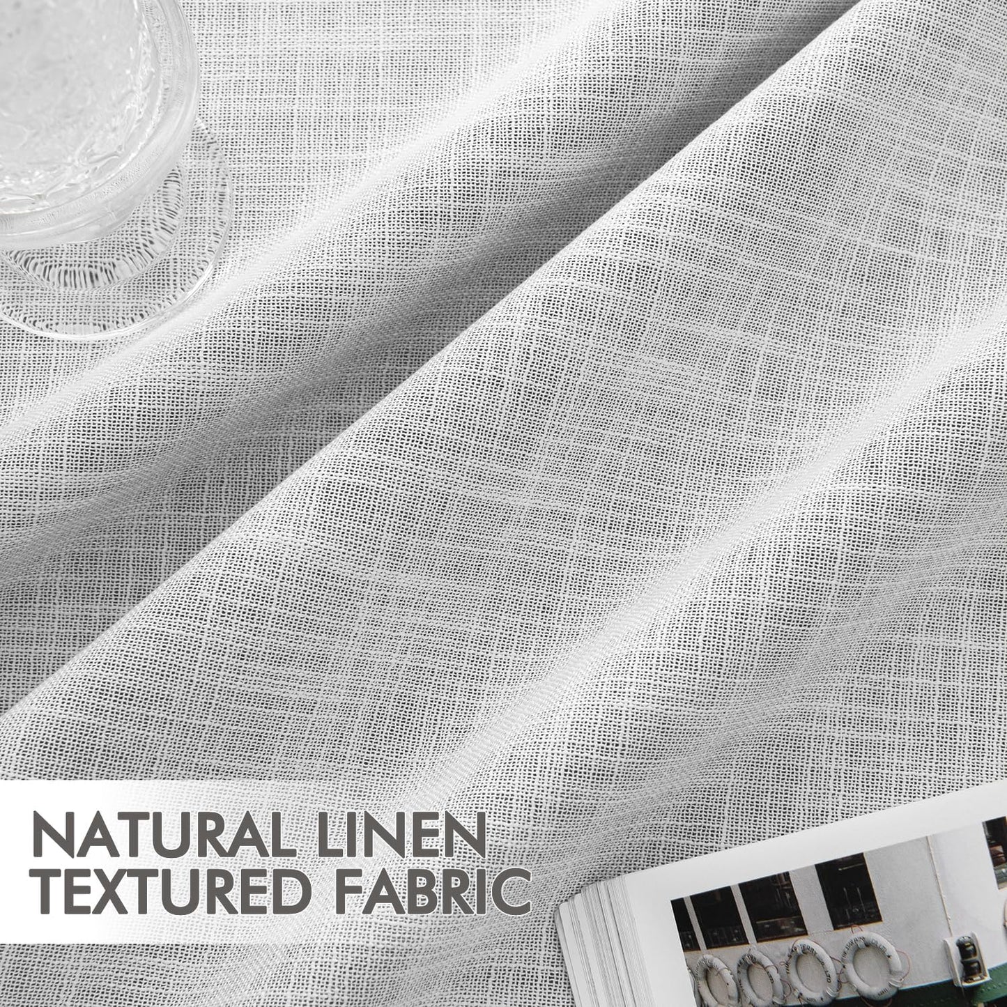 MIULEE Greyish White 100% Blackout Linen Curtains 96 Inch 2 Panels Set Double Sided No Coating Pinch Pleated Back Tab Floor to Ceiling Black Out Thermal Insulated Bedroom Living Room Darkening Drapes