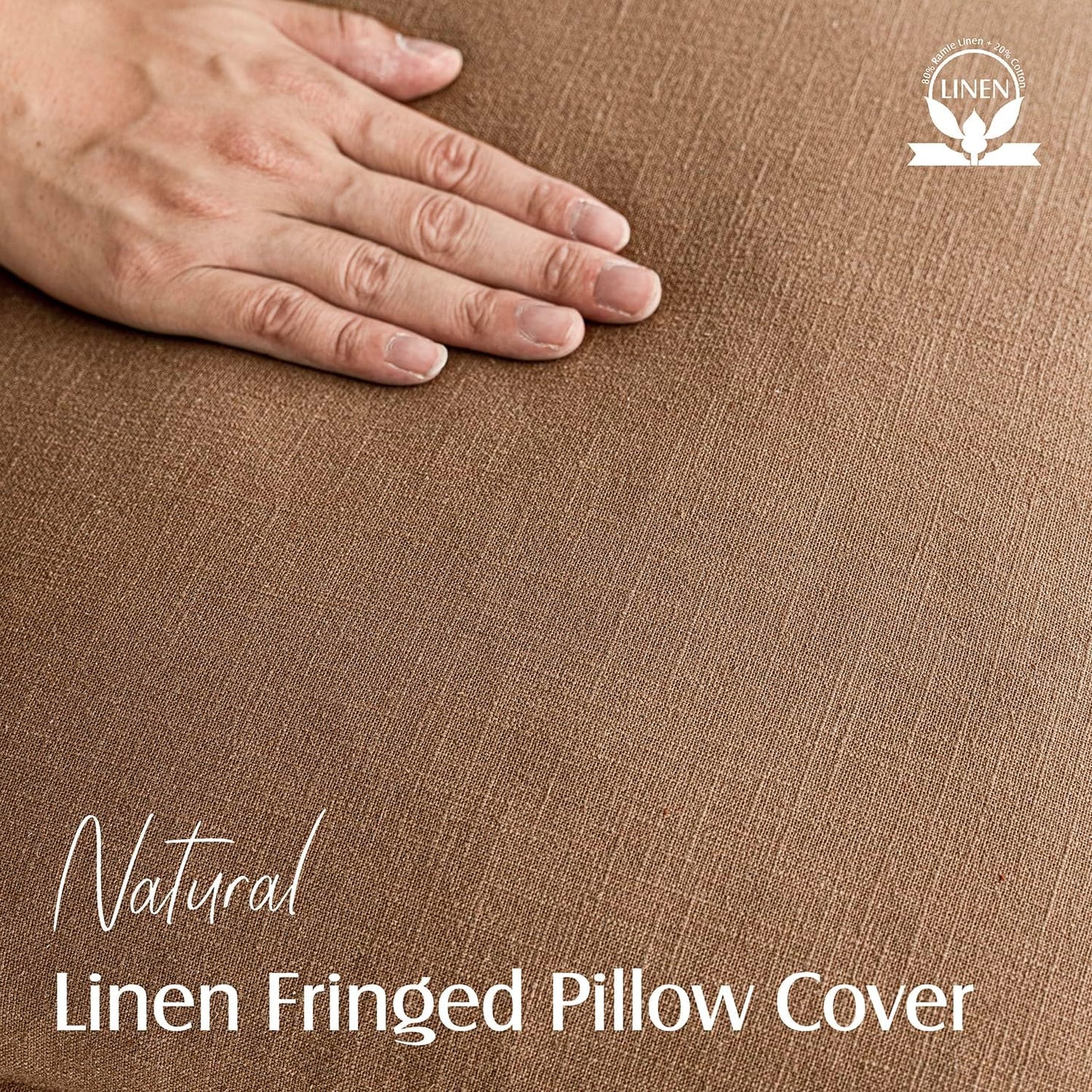 Foindtower Set of 2 Decorative Linen Fringe Throw Pillow Covers Cozy Boho Farmhouse Cushion Cover with Tassels Soft Accent Pillowcase for Couch Sofa Bed Living Room Home Decor,18×18 Inch,Khaki Brown