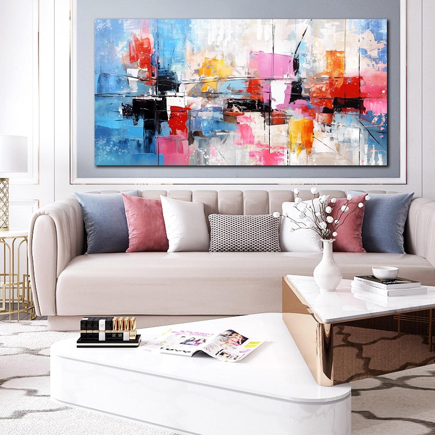 Colorful Wall Art for Living Room, Abstract Canvas Print Painting for Bedroom, Aesthetic Picture Artwork Decor, Large Size 60x30 Inches