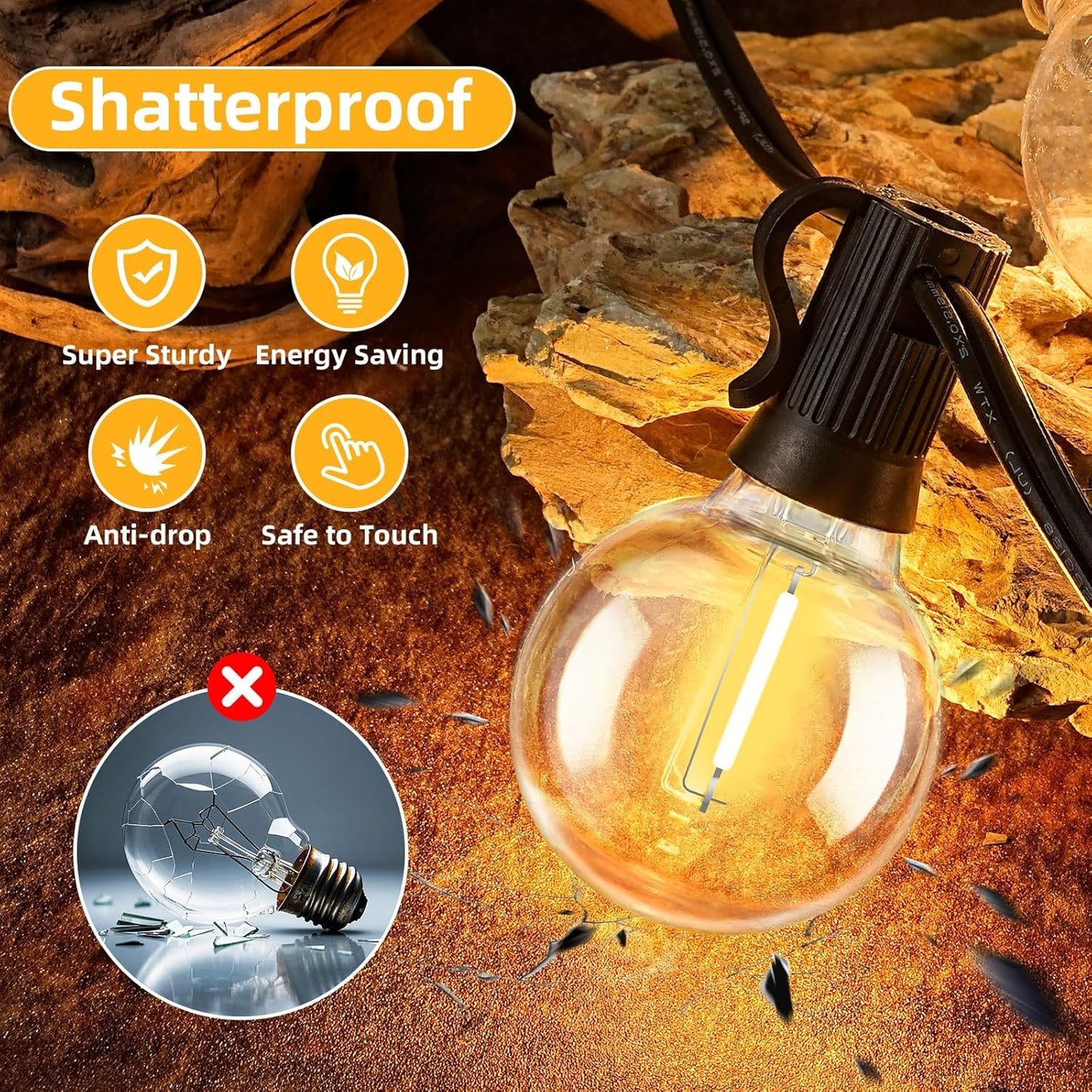 25FT G40 LED Outdoor String Lights with 12+1 Bulbs, E12 Socket, 2700K Warm White, Commercial Grade Weatherproof & Connectable for Garden, Patio, Backyard, Bistro, Porch, Deck, Gazebo, Camping, Party