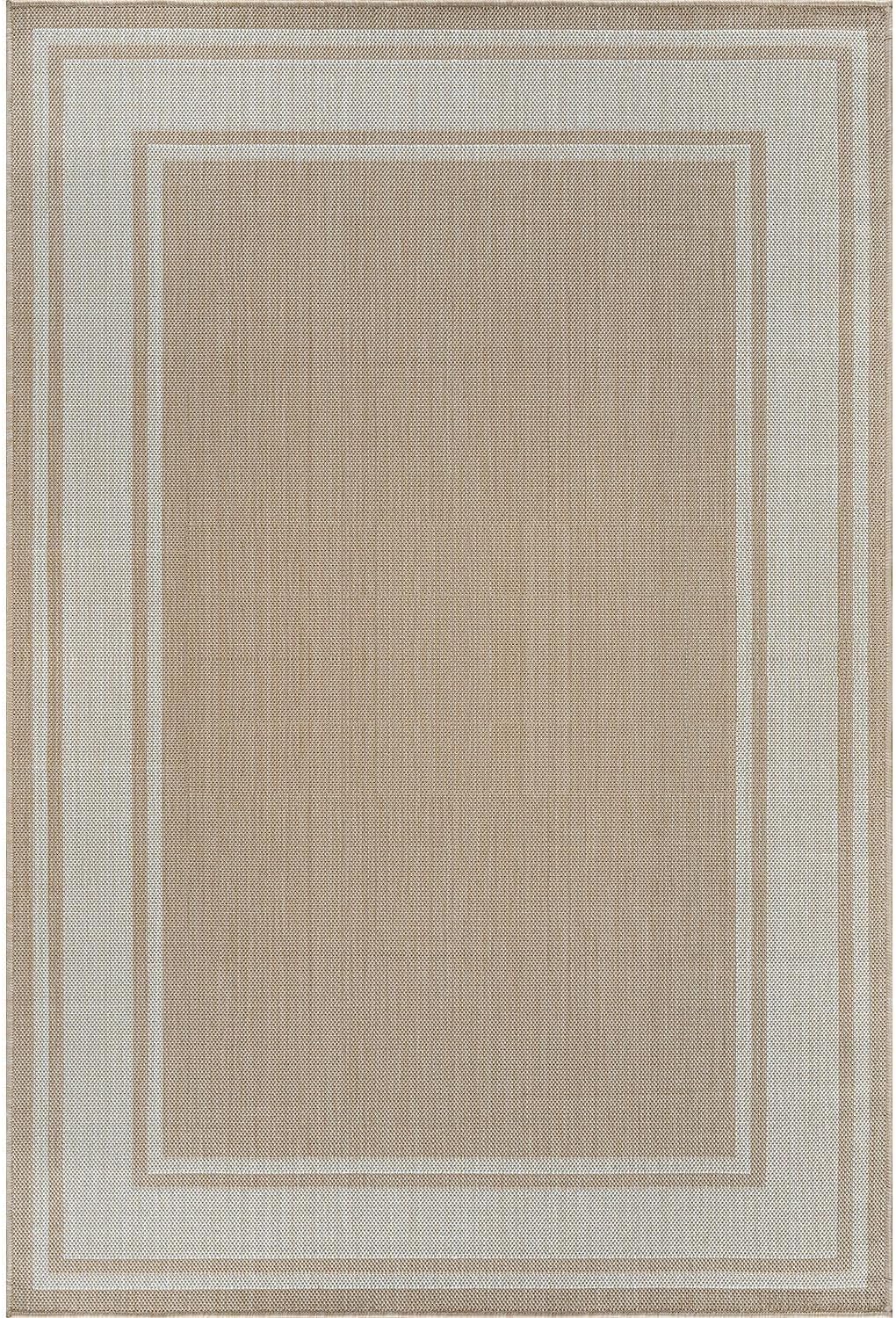 Beverly Rug Large Outdoor Rug 9x12 Modern Bordered Area Rugs for Indoor and Outdoor Patio Deck Porch Garden Waterproof Weather Sun Resistant Washable Outside Carpet (9 x 12 Beige)