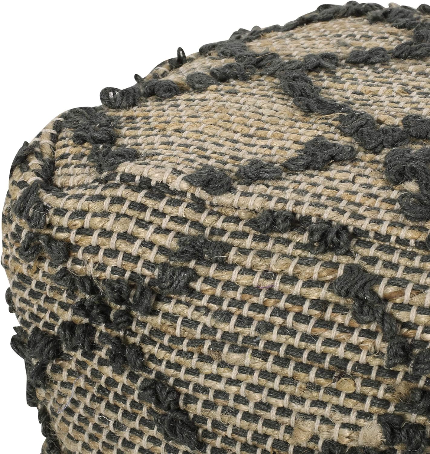 GDFStudio Boho Handmade Fabric Cube Pouf Ottoman Foot Stool - Bean Bag Floor Chair - Foot Rest Couch for Living Room Bedroom,Charcoal,16"" x 16"" x 16"", Cimarro,charcoal, 313838N