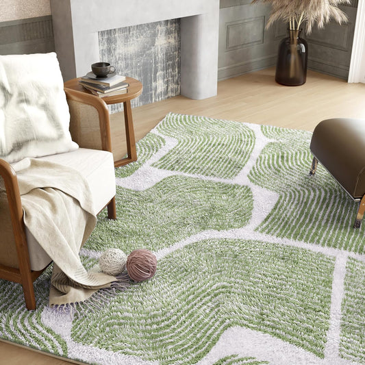 Zen Garden Area Rug - Ultra Soft Area Rug 5x7, Non Slip, Stain Resistant Living Room Rug, Washable Area Rugs for Living Room, Rugs for Bedroom (Green, 5x7)