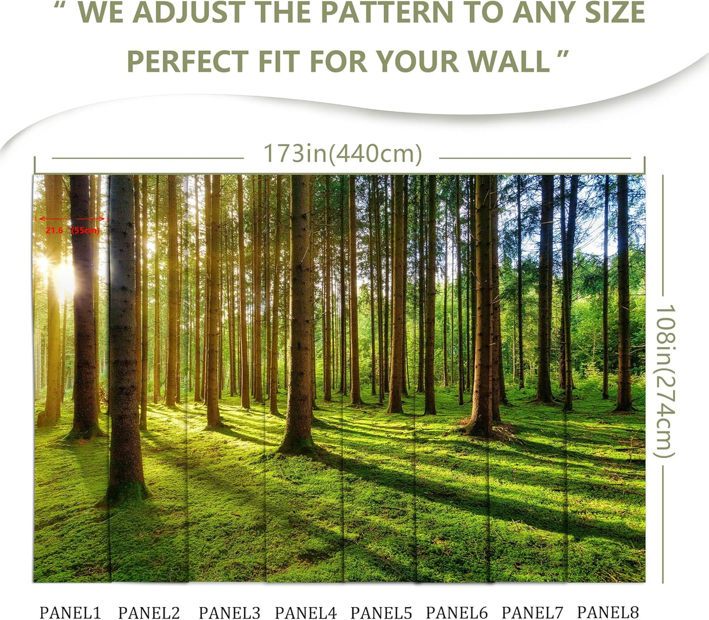 Sunshine Green Forest Woodland Wallpaper Wall Mural for Bedroom Living Room (Not Peel n' Stick)