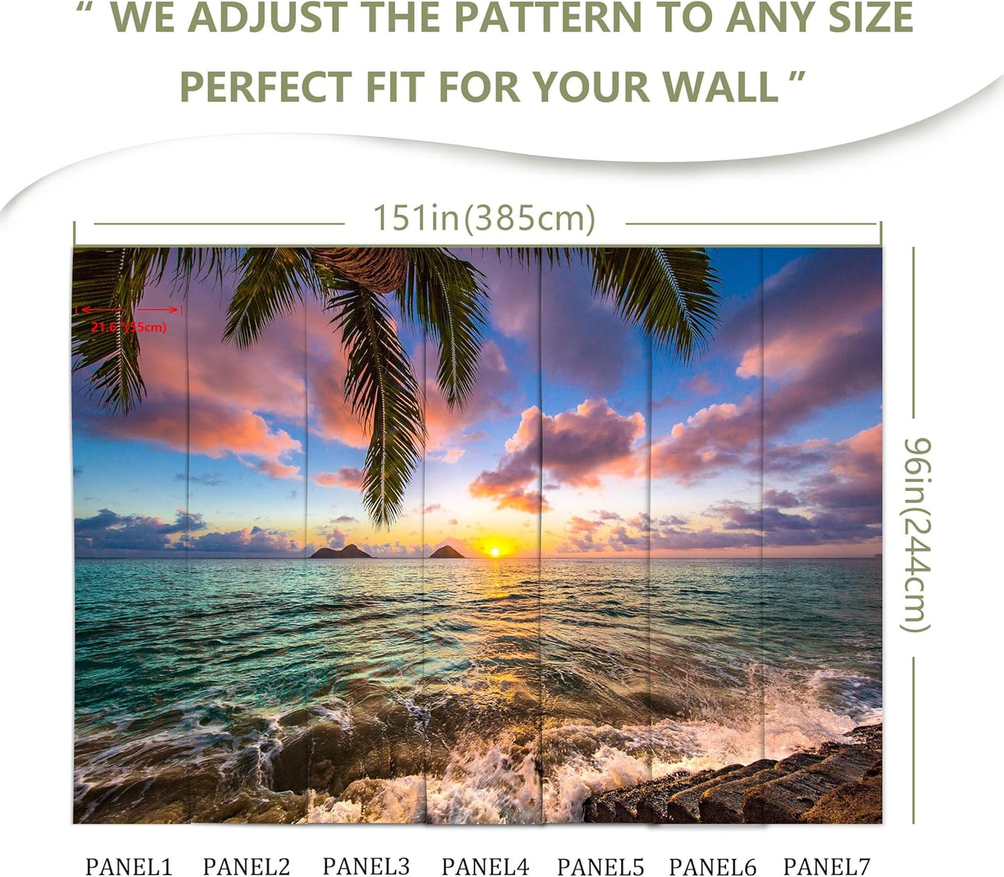 Palm Tree Beach Seascape Wall Mural Wallpaper for Bedroom Living Room(Not Peel and Stick)