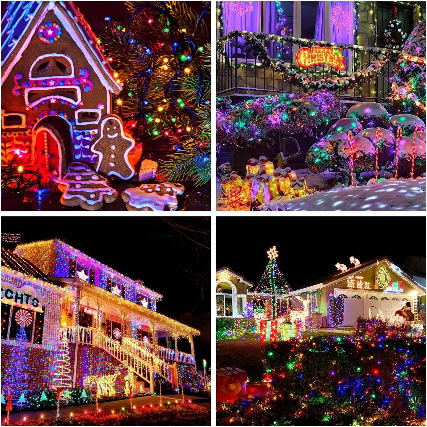 JMEXSUSS 200 LED Multicolor Christmas Lights Outdoor Waterproof, 66ft Expandable Green Wire, 8 Modes Timer Function, Ideal for Home Party Indoor Xmas Decorations