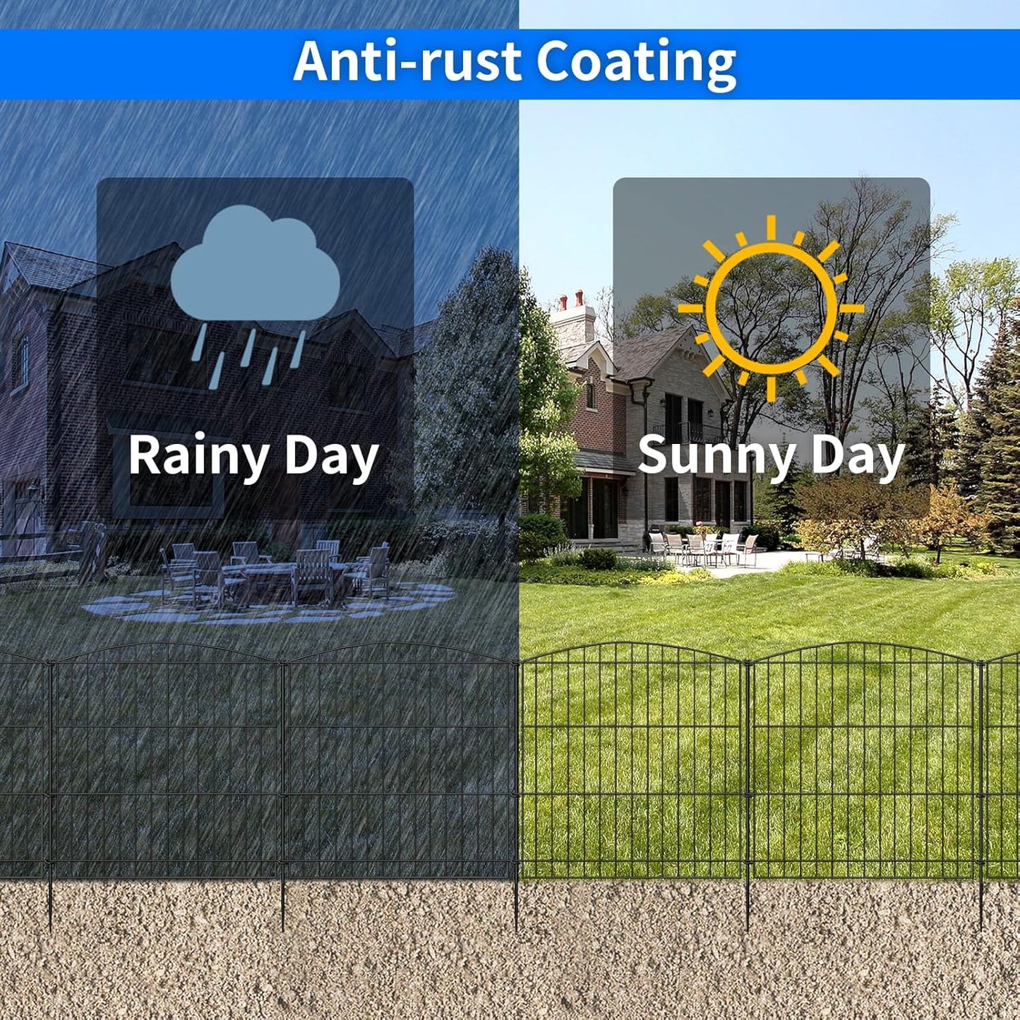 INJOPEXI Garden Fence 6 Panels 11.8ft (L)×24in (H) Decorative Garden Fence with 6 Panels Rustproof Wire No Dig Garden Fences Animal Barrier Fencing for Outdoor Patio Backyard - Without Fence Gate