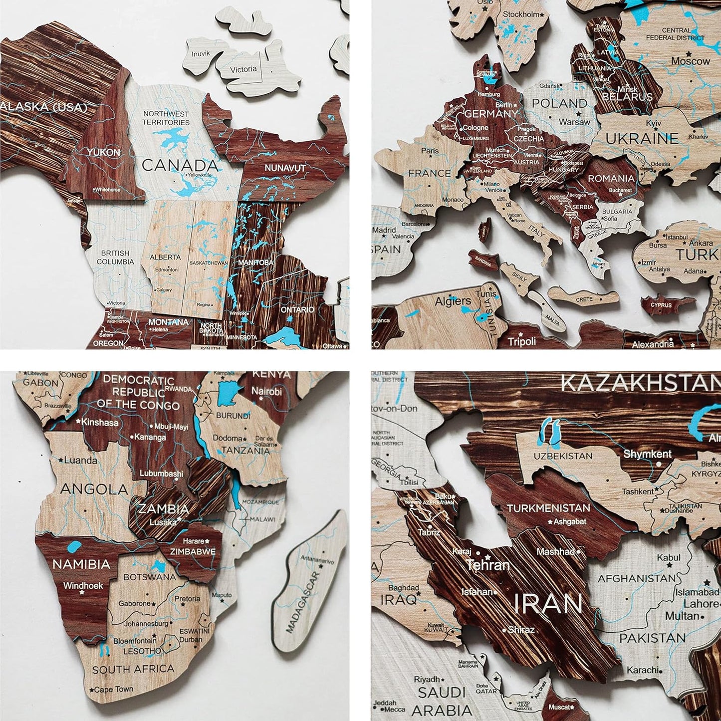 Handmade 3D Wood World Map Wall Art Large Wall Decor Track Your World Travels - Special For Home, Kitchen And Office (Large, Cappuccino)