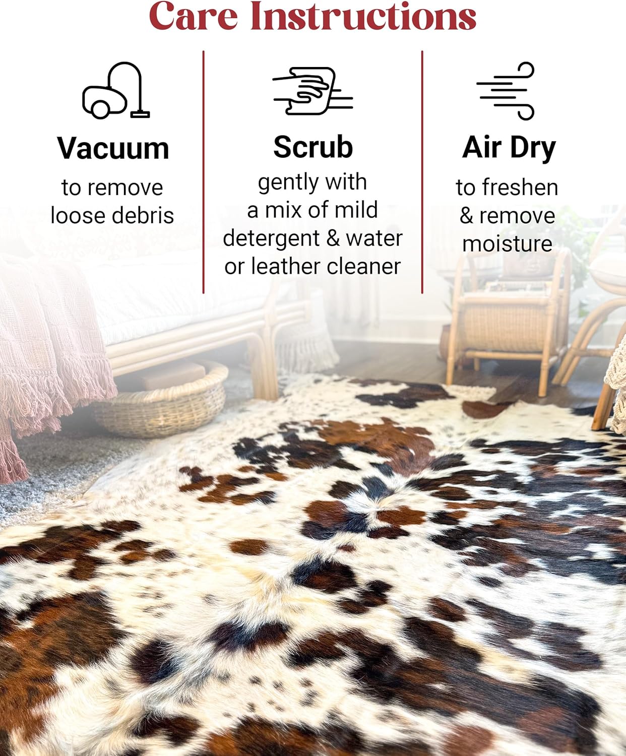 Light Tricolor Cowhide Rug Premium Cowhides Leather with Mixed White, Brown & Black Color Pattern - Natural Cowhide Rug for Office & Home Decor - Cow Hide Rugs 6x7-8 ft