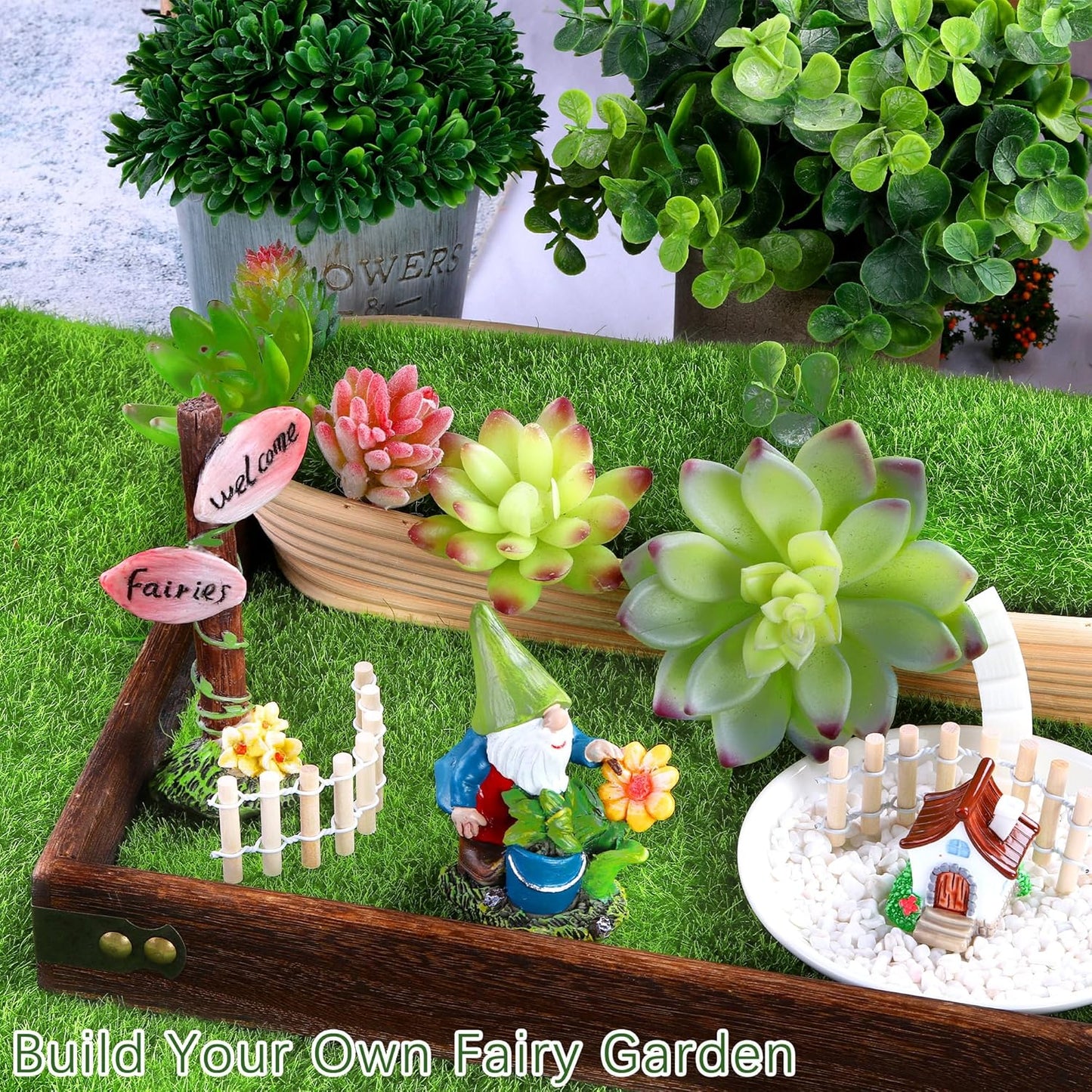 Elcoho 18 Pieces Fake Grass for Crafts Fairy Garden 6 x 6 Inches Artificial Garden Grass for Miniature Ornament Dollhouse DIY Decoration