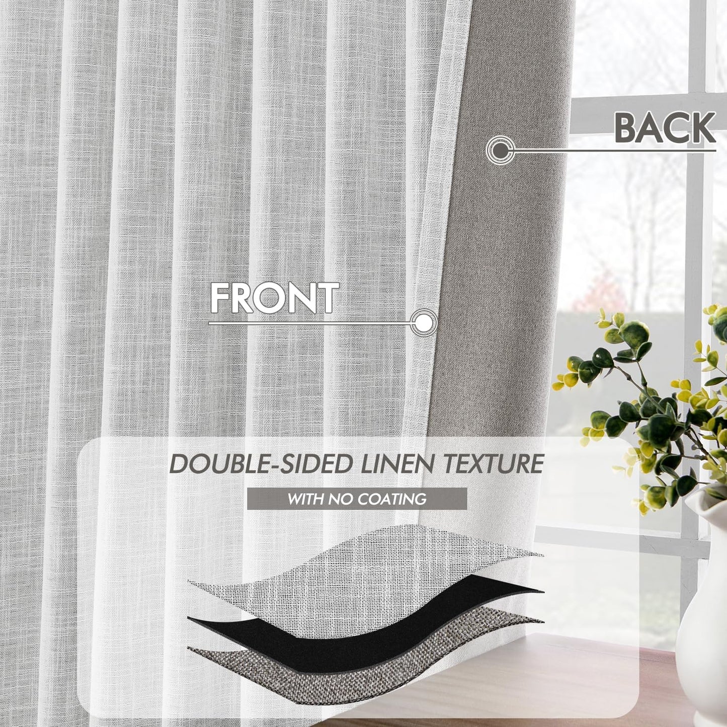 MIULEE Greyish White 100% Blackout Linen Curtains 120 Inch 2 Panels Set Double Sided No Coating Pinch Pleated Back Tab Black out 10 FT Extra Long Thermal Insulated Bedroom Living Room Darkening Drapes