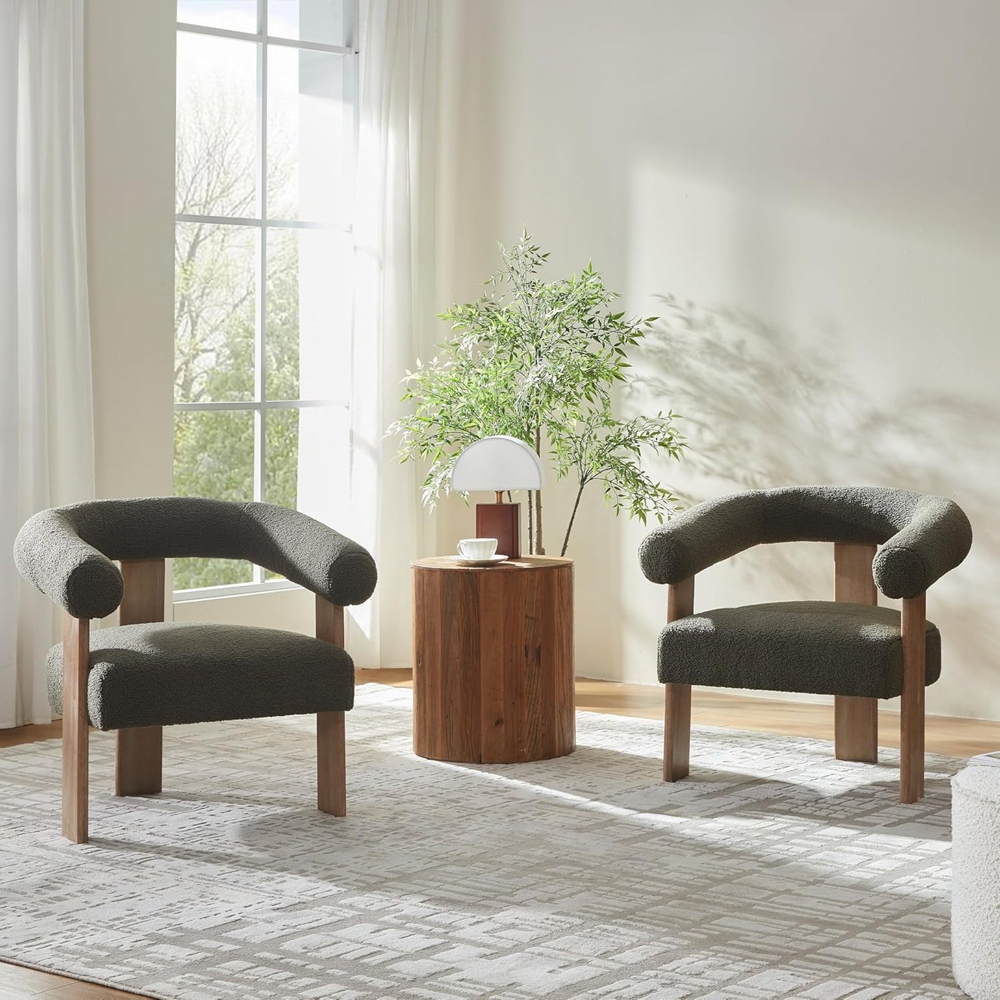 VKNOW Accent Chairs Living Room Chairs, Modern Upholstered Armchair with Solid Wood Legs, Comfy Barrel Arm Chairs for Living Room Office, Sage Green