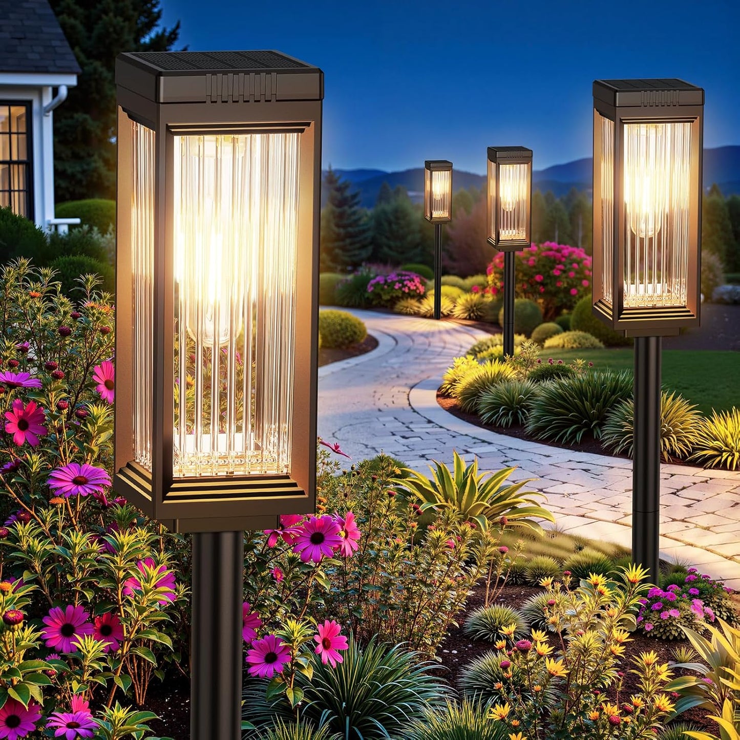 Solar Pathway Lights Outdoor, 4 Pack Upgraded Solar Lights Outdoor Waterproof, Bright Up to 15 Hrs Auto On/Off Garden Light for Yard Patio Lawn Path Walkway Driveway Outside Decor