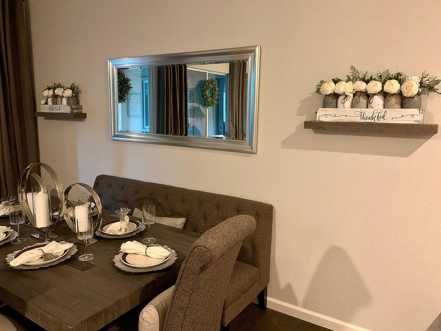 joelsantiques 24 Inch Wooden Floating Shelves for Wall - 24x6x2 in - Made of Natural Wood - Short Heavy Duty Rustic Wall Shelves for Bedroom - Perfect for Bathroom, Kitchen - Grey