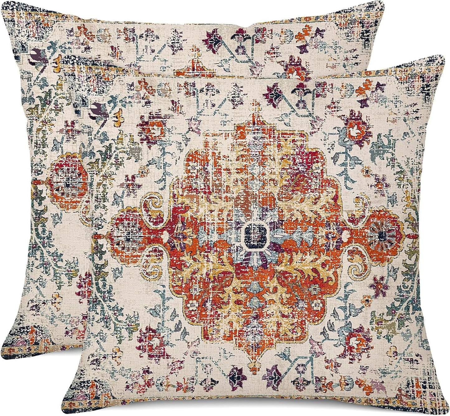 Outdoor Waterproof Pillow Covers 18x18 Inch Set of 2 Bohemian Vintage Carpet Pattern Pillow Covers Blue Burnt Orange Ethnic Design Decorative Farmhouse Couch Garden Balcony