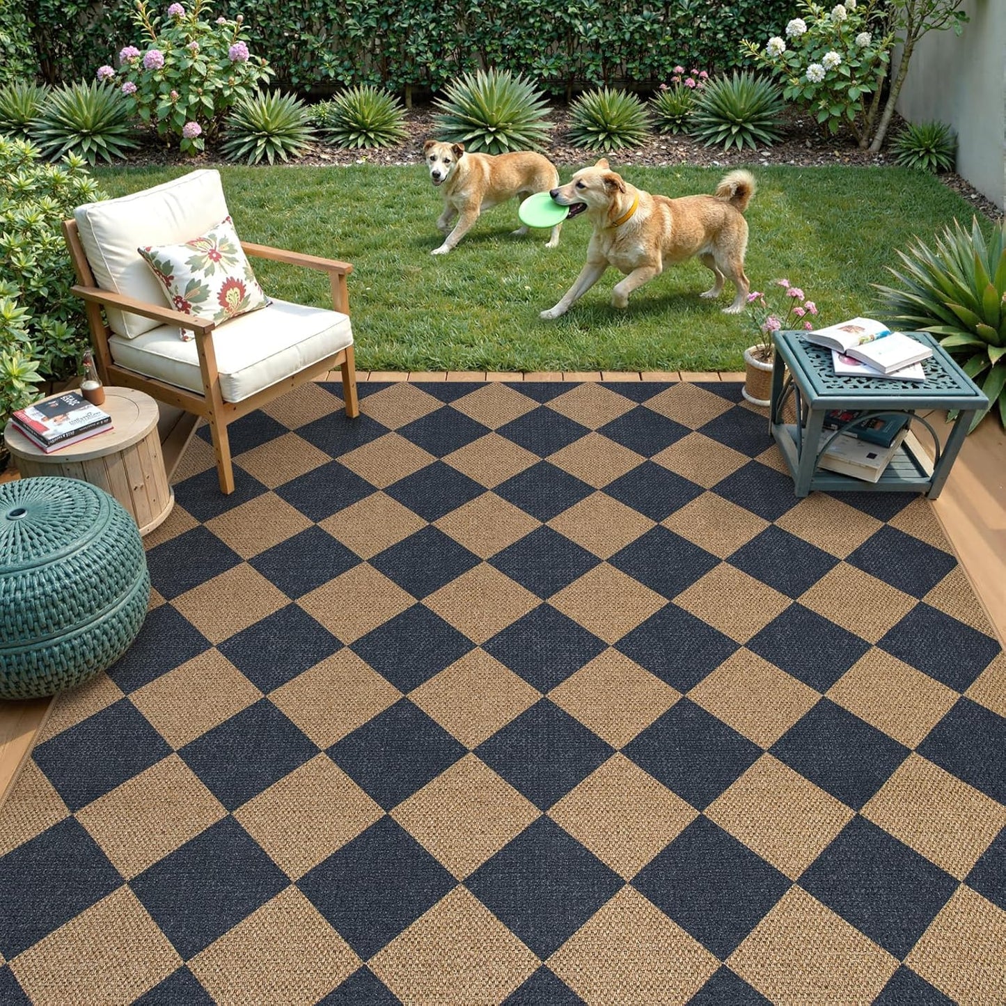 Lahome Checkered Easy Jute Washable Rug, 5x7 Area Rugs for Living Room Nature Large Dining Room Carpet, Farmhouse Geometric Non Slip Indoor Outdoor Carpet for Home Office Bedroom Backyard Patio