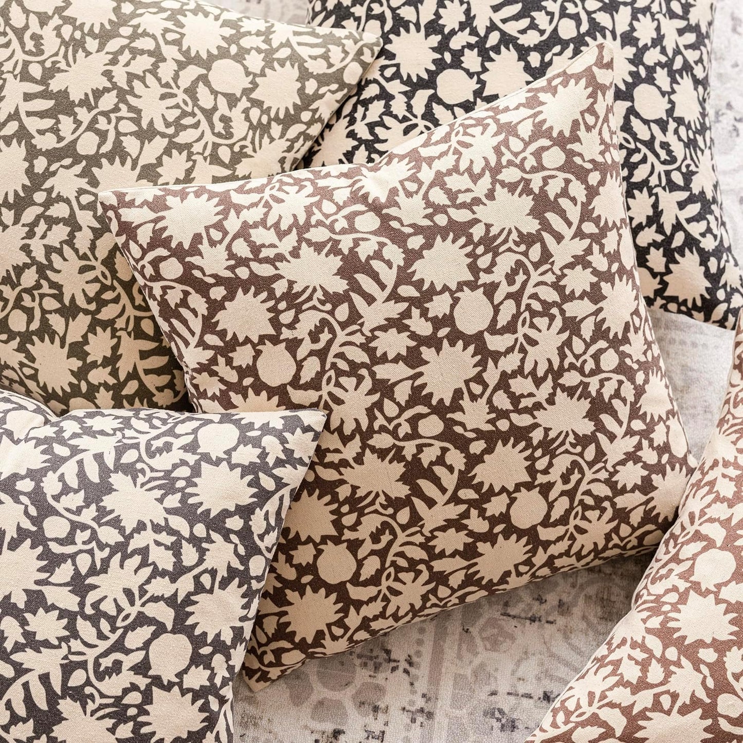 Foindtower Set of 2 Decorative Neutral Floral Throw Pillow Covers Accent Farmhouse Cushion Covers Boho Vintage Pillowcase for Couch Sofa Bedroom Living Room Home Decor Outdoor,22×22 Inch,Brown