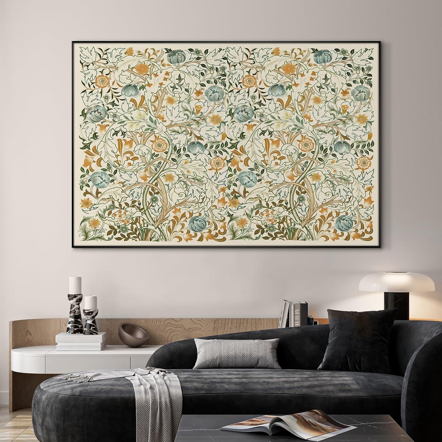 SIGNWIN 46"x72" Extra Large Framed Wall Art Vintage Botanical Floral with Golden and Teal Leaves, Elegant Nature Illustration for Home Living Room Bedroom Decor (Frame Assembly Required)
