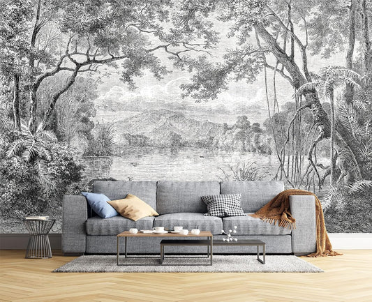 Black and White Tropical Rainforest Wall Mural Wallpaper for Bedroom 178" x 117"