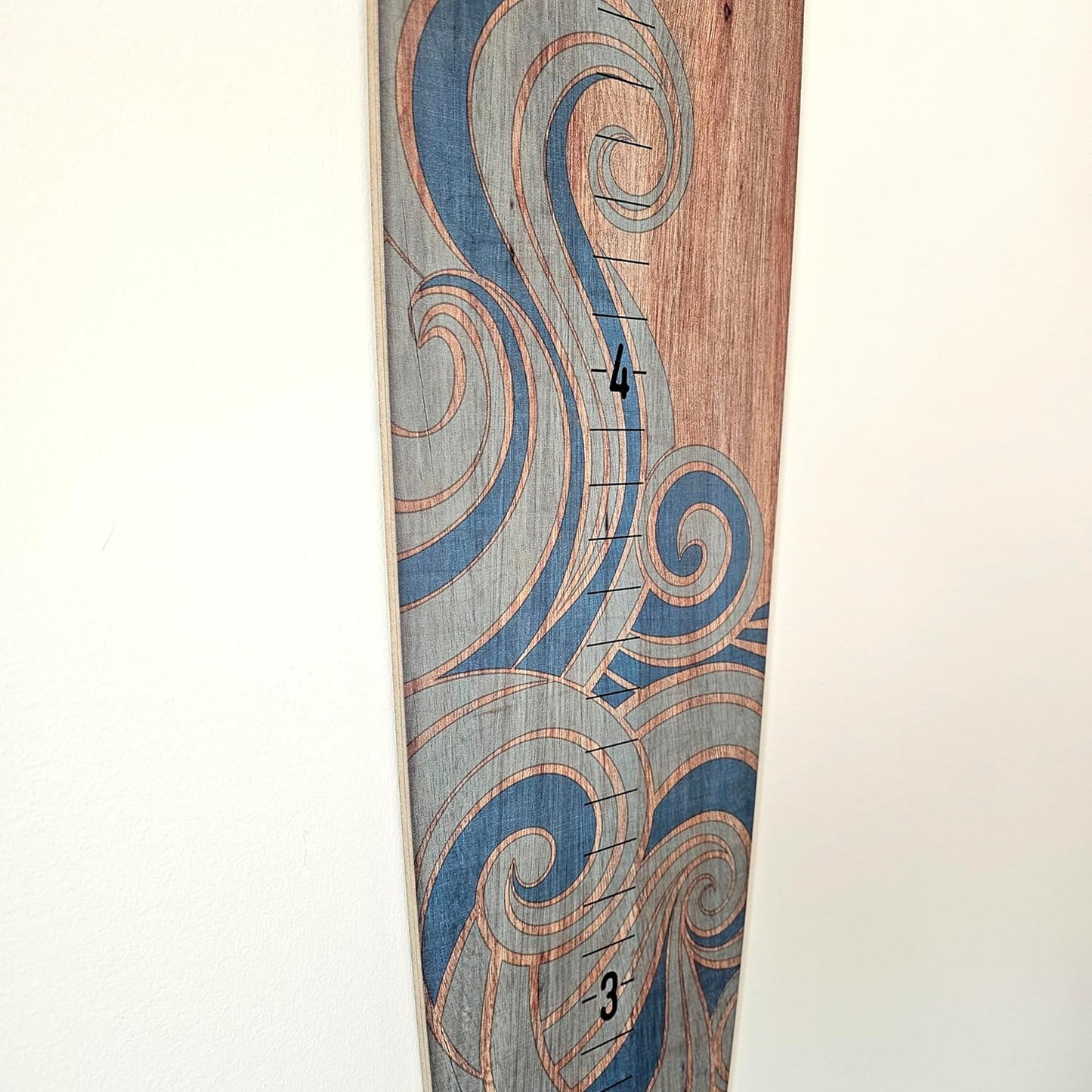 Wooden Surfboard Wall Decor Growth Chart - Surf Board Wall Decor for Kids Room, Wooden Growth Chart for Wall, Surfboard Wall Art, Surfboards for Decoration - Blue Wave (9.5"x 45")