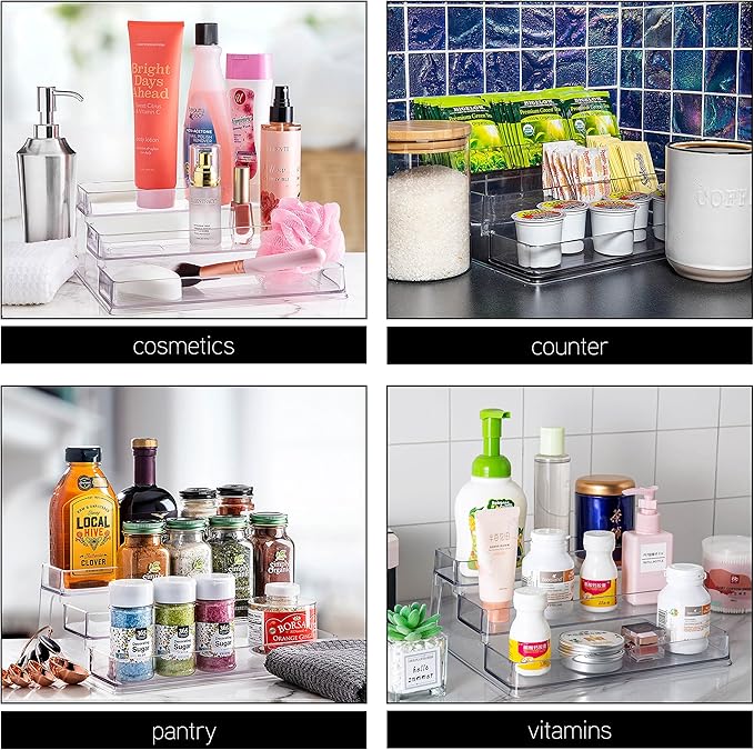 SIMPLEMADE 3-Tier Spice Rack Organizer - Versatile Storage Shelf for Kitchen, Bathroom, Bedroom & Office, Set of 2, Clear