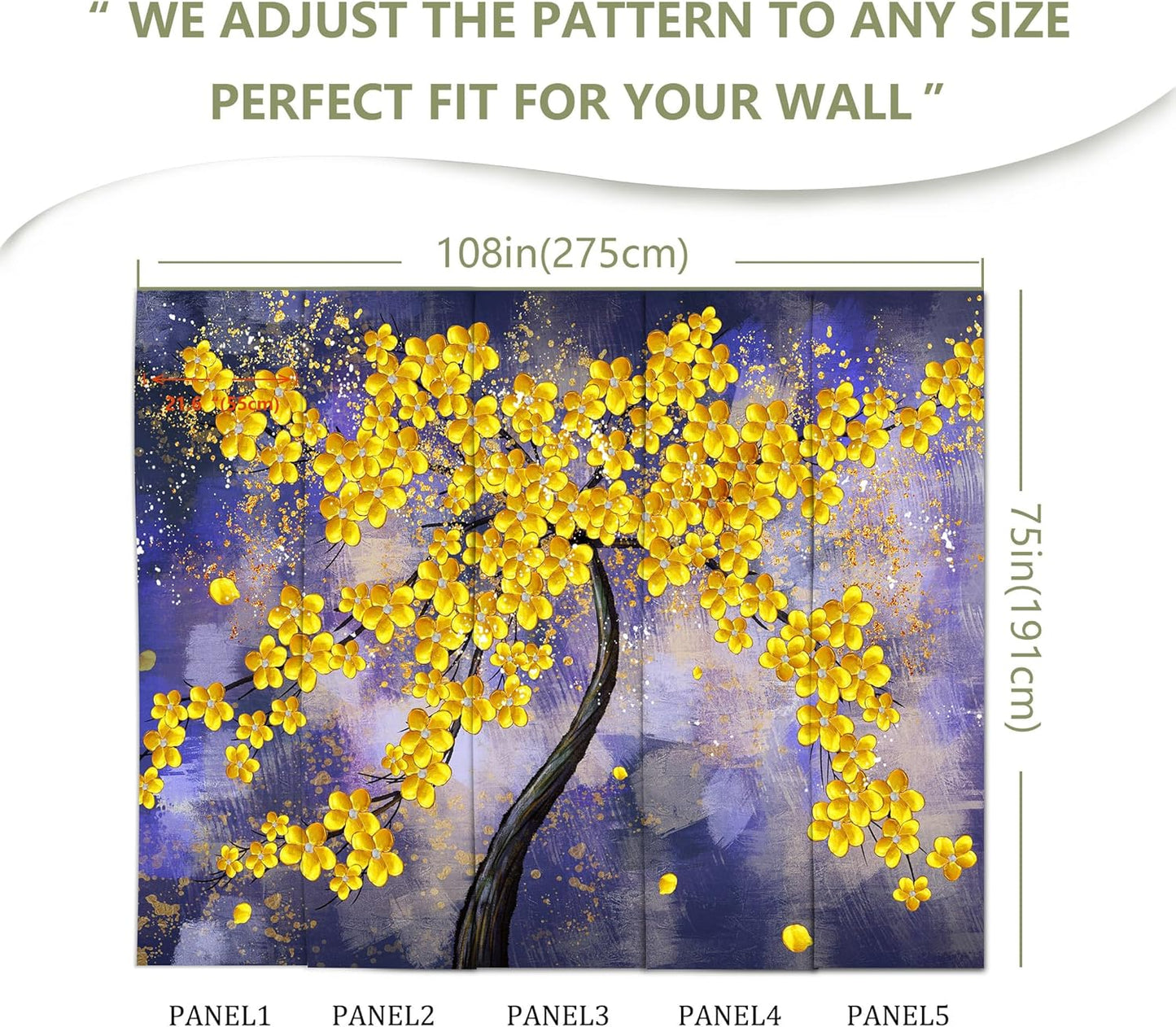 Yellow Flower Tree Wall Mural Purple Background Wall Decor for Bedroom Livingroom(Not Peel and Stick)