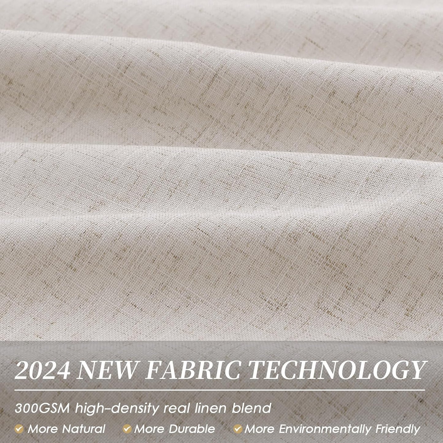 BOODII Sand Beige Linen 100% Blackout Curtains for Bedroom 102 Inch Long 2 Panels Window Curtain Floor to Ceiling Length for Living Room Sliding Glass Door Back Tab Linen Room Darkening Drapes 52x102