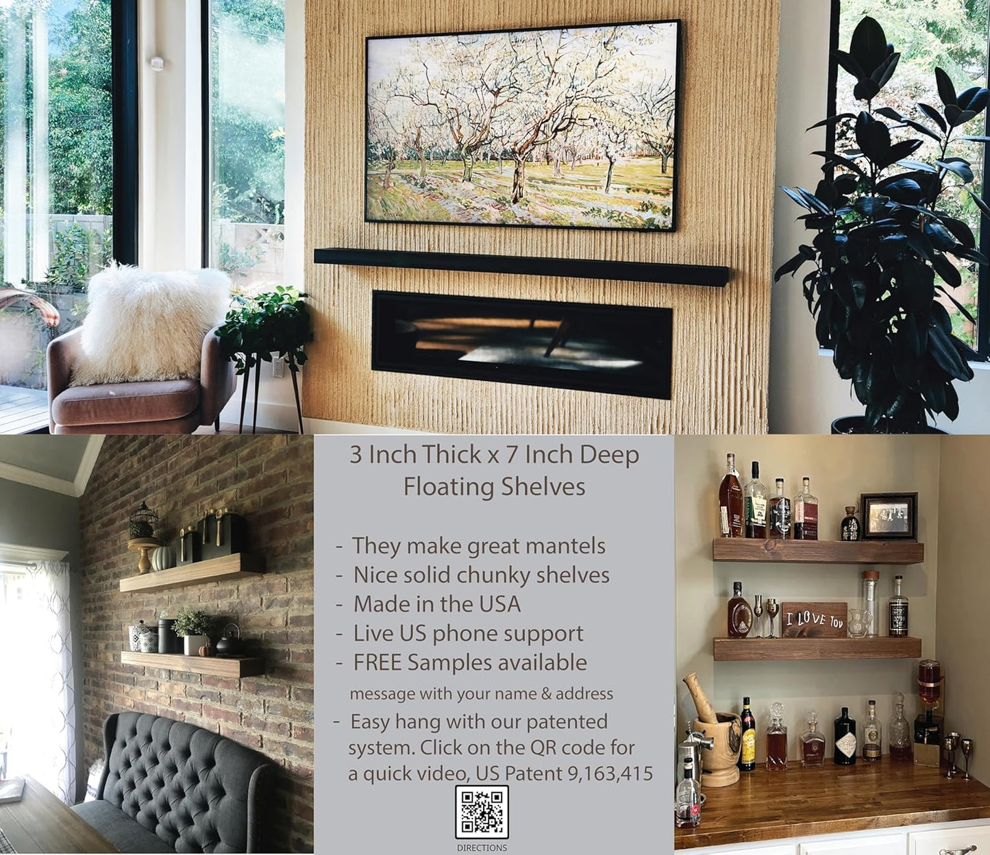 joelsantiques 30 Inch Floating Shelves for Wall - 30x6x2 in - Unfinished Wood Shelf Design, Wooden Wall Shelves for Bedroom, Bathroom, Kitchen and Living Room - Display and Store Your Décor at Home