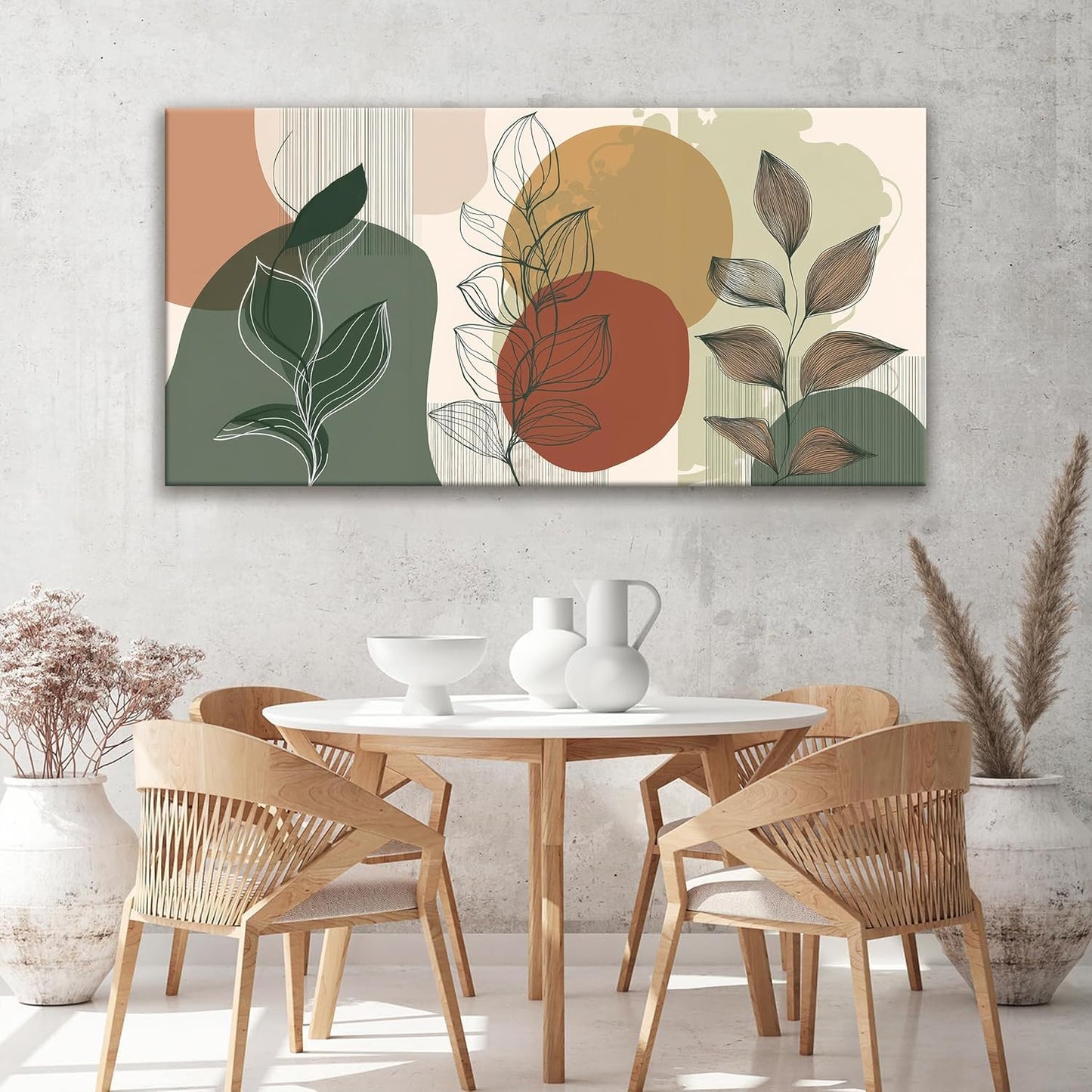 Tsomzxng Canvas Art Wall Decor Abstract Boho Wall Art For Living Room Modern Century Canvas Prints Paintings Pictures Green Botanical Bohemain Wall Art For Hotel Home Wall Artwork 24x48 Inch