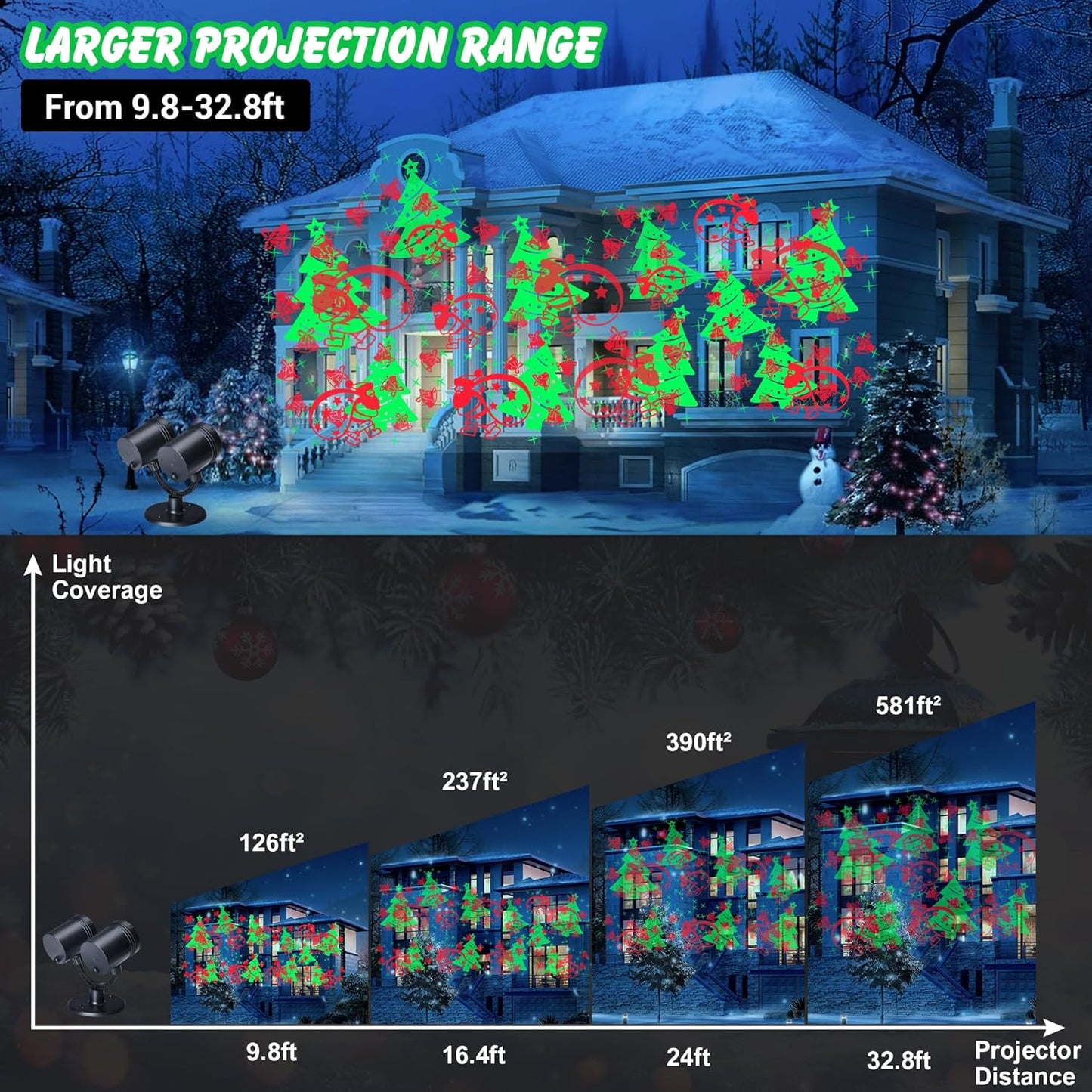 Christmas Lights Projector, Christmas Decorations Lighting Projector, with Timer Dynamic Led Xmas Tree Santa Claus Jingle Bells Lights, for New Year Party Garden Wall Outdoor Indoor Holiday Decor