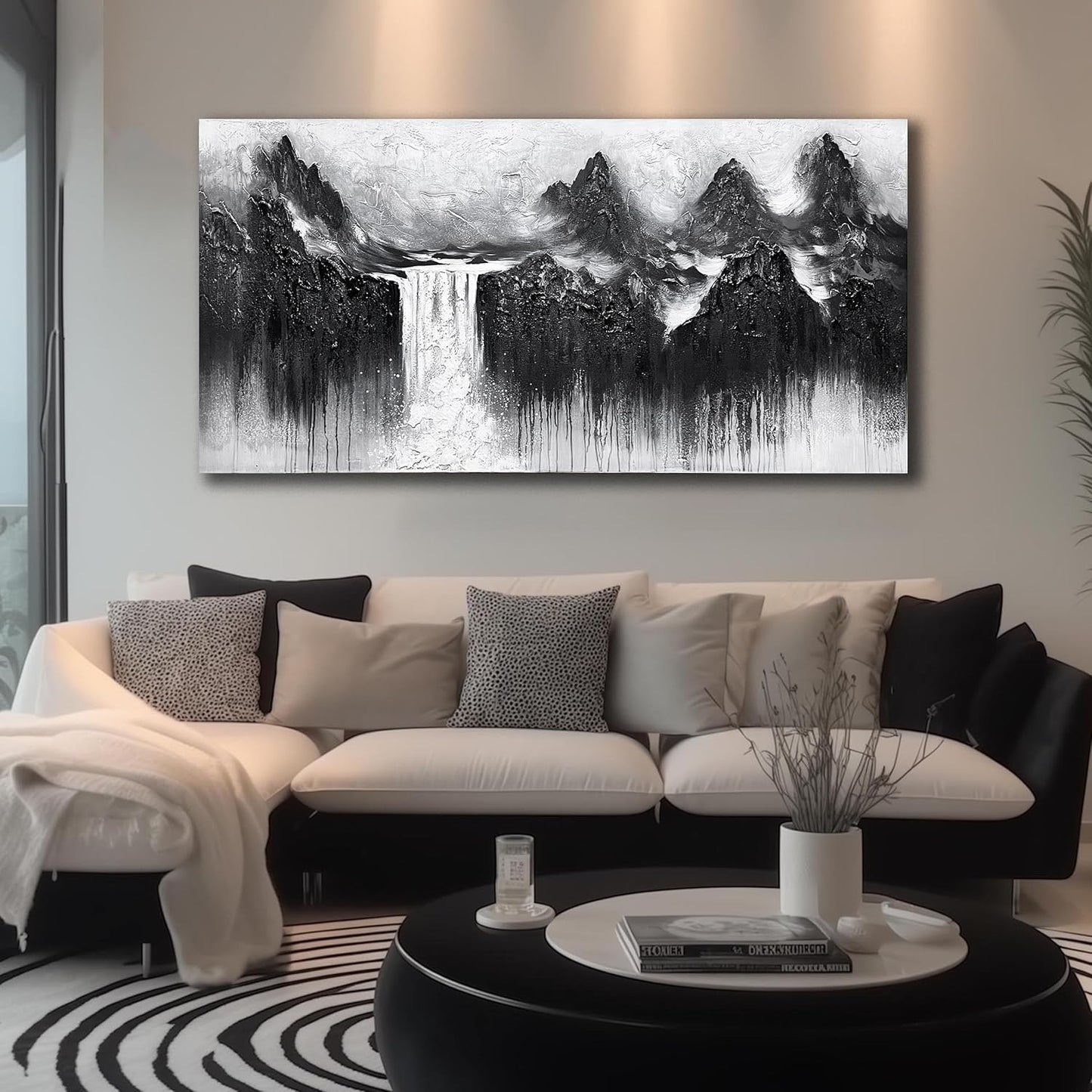 Waterfall Wall Decor for Dining Room Mountain Canvas Wall Art for Bedroom Black and White Pictures for Living Room Size 29 x 58 Inch
