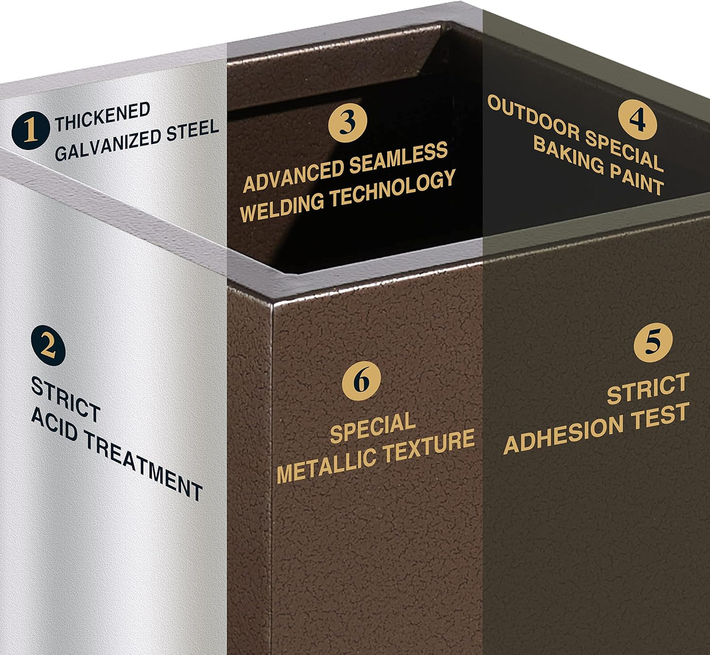 Metallic Heavy Tall Outdoor/Indoor Planter Box 14Lx14Wx30H Inches, Rectangular Tall Planter, Large Flowerpot, ‎25 Pounds, Espresso, No Assembly Required 1 Pack