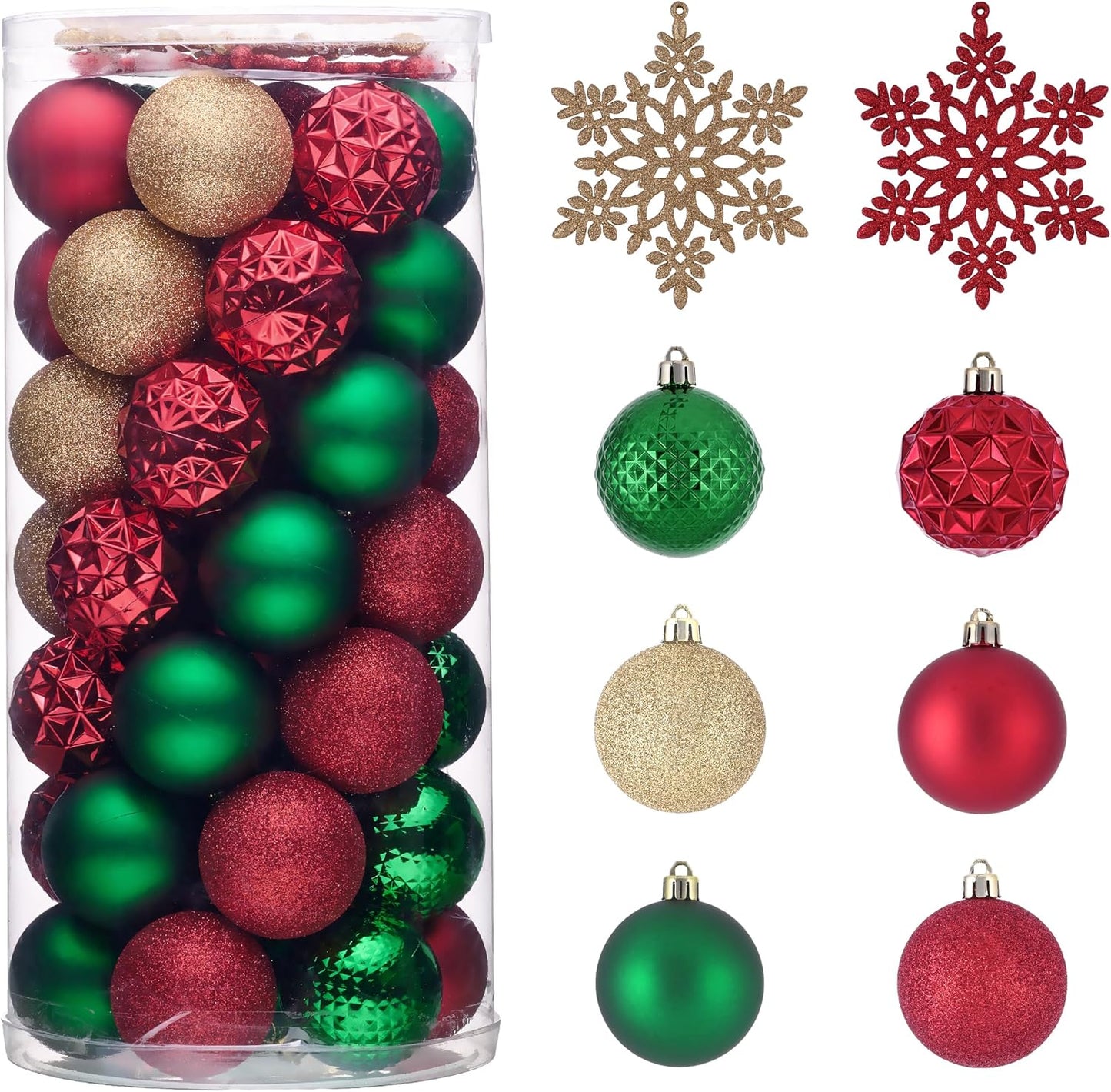 Valery Madelyn Christmas Tree Decorations Ornament Set for Fall Halloween, 50ct 2 Inches Red Green and Gold Shatterproof Christmas Ball Ornaments Hanging Xmas Holiday Party Decor