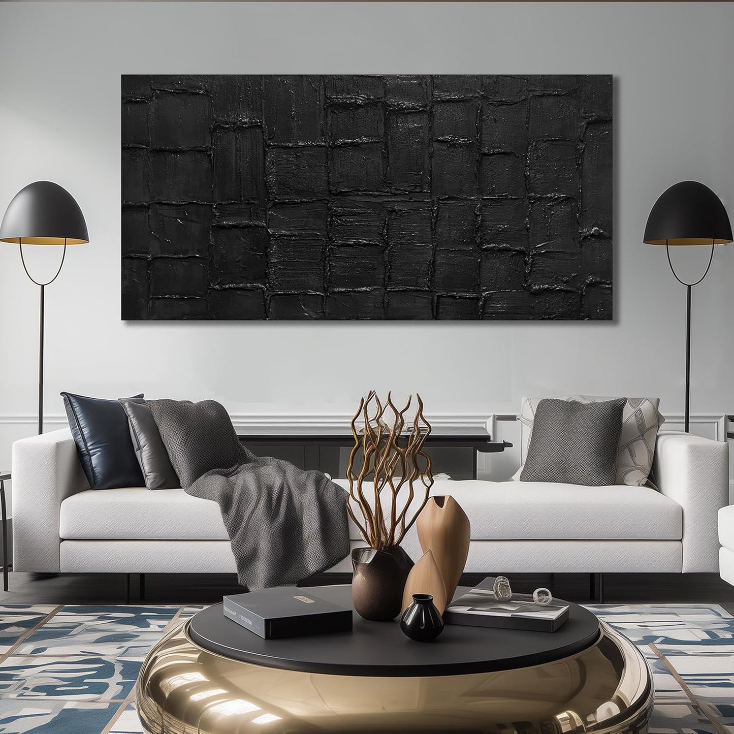 Minimalist Wall Paintings For Office Extra Large Canvas Wall Art For Dining Room Black Abstract Pictures For Living Room Size 36 x 72 Inch