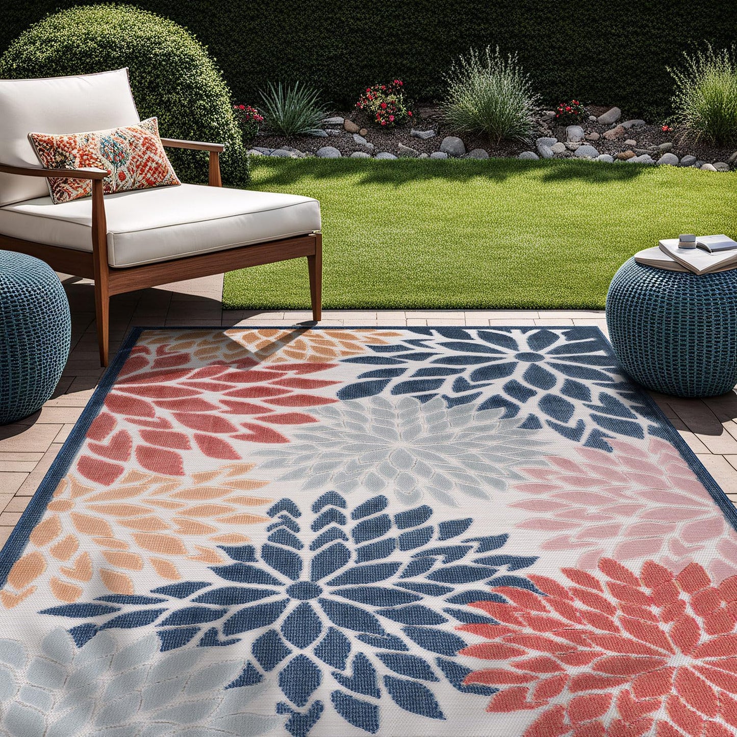 Beverly Rug Outdoor Rug 8x10 Modern Floral Tropical Area Rugs for Indoor and Outdoor Patio Easy to Clean Non Shedding Living Room Porch Garden Washable Outside Carpet (8 x 10 Multicolor)