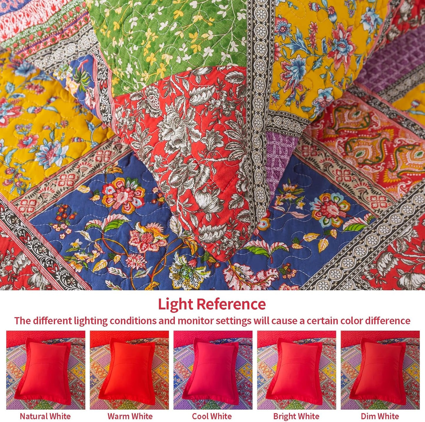 VAPUTAR Cotton Quilt Queen Size Set, Quilted Bedspread Coverlet (90 * 98 Inch) with 2 Pillowcovers, 3 Pieces Lightweight Farmhouse Style with Patchwork Design Queen Quilt Bedding Set for All Season