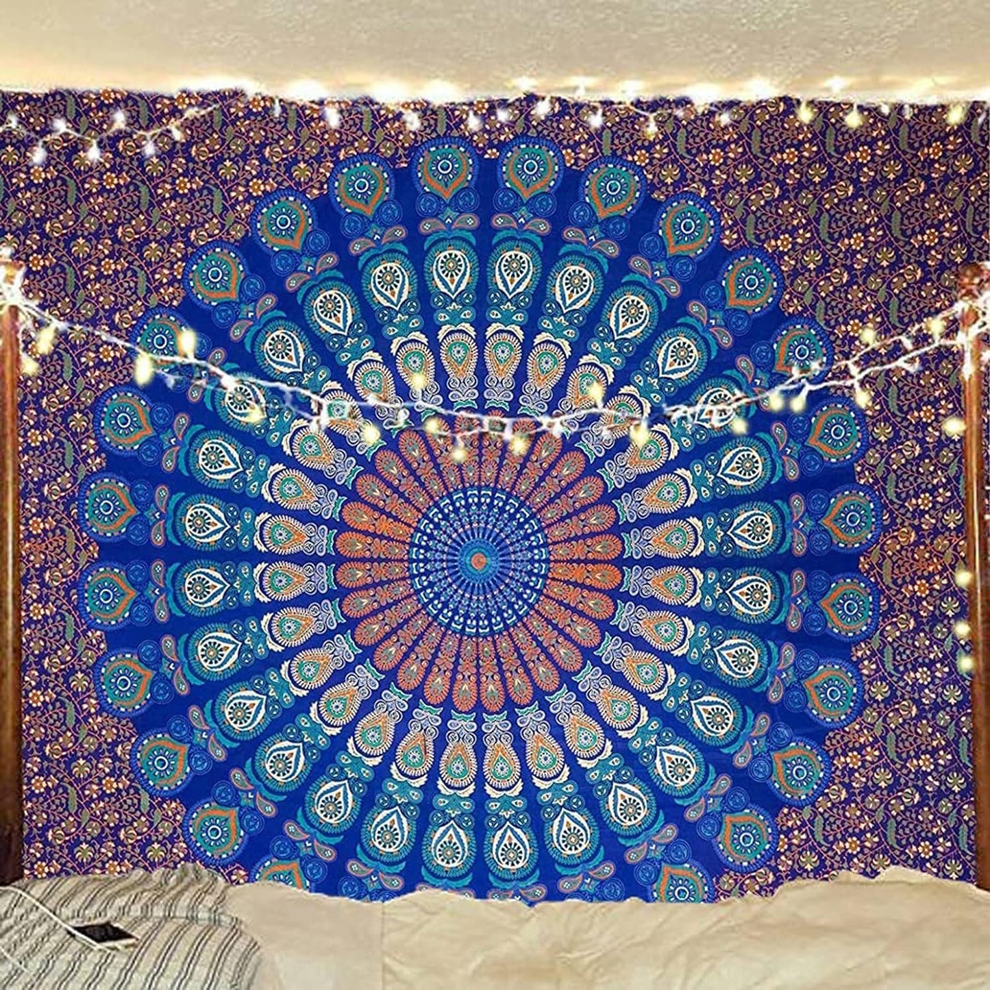 raajsee Blue Turquoise Tapestry- Best Mandala Wall Hanging- Bedding Tapestry For Bedroom Aesthetic-Size QUEEN 210 X 220 CMS