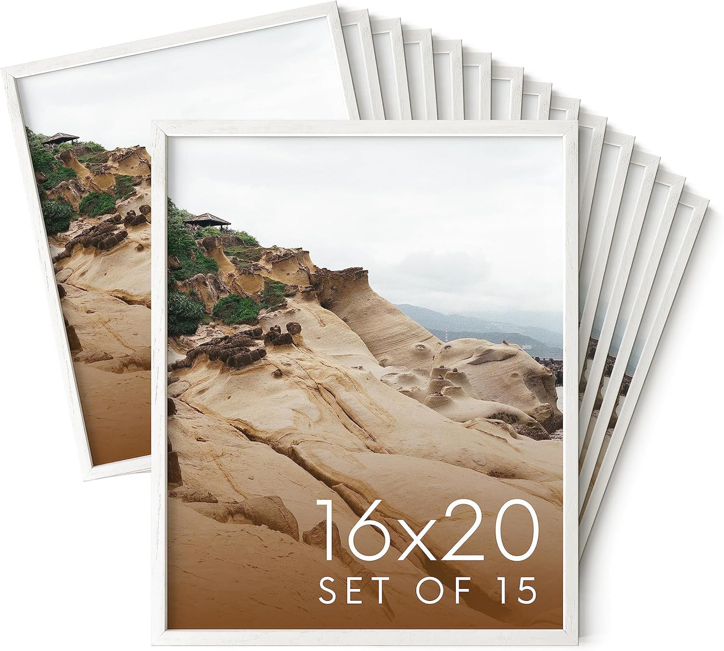 Haus and Hues 16x20 White Oak Wood Picture Frames Set of 15 - Premium Bulk Picture Frames 16x20 Bundle - Elegant Gallery Wall Frame Set for Posters, Art Display - Ideal for Wall Decor in Home & Office