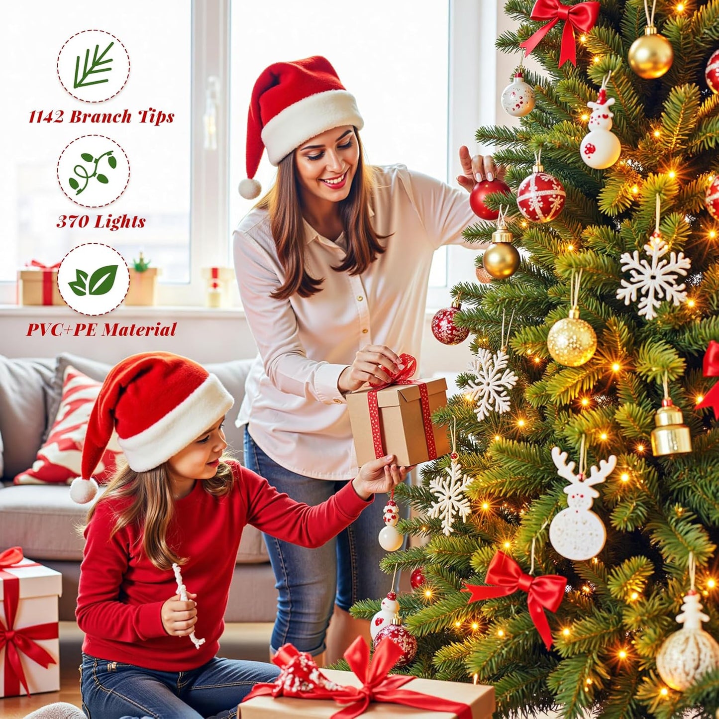 7.5ft Slim Pencil Christmas Tree Pre-lit, Remote Control, Rotating & Foldable Stand, RGB & Warm White Light for Home Decor