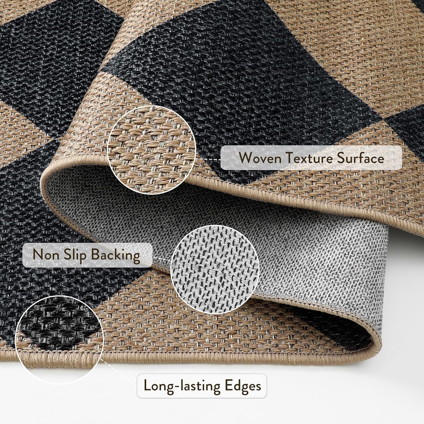 Lahome Checkered Easy Jute Runner Rug, 2x8 Hallway Kitchen Runner Rug Non Slip Washable Outdoor Carpet for Entryway Indoor, Checkerboard Black Indoor Outdoor Carpet for Hallway 8ft Entry