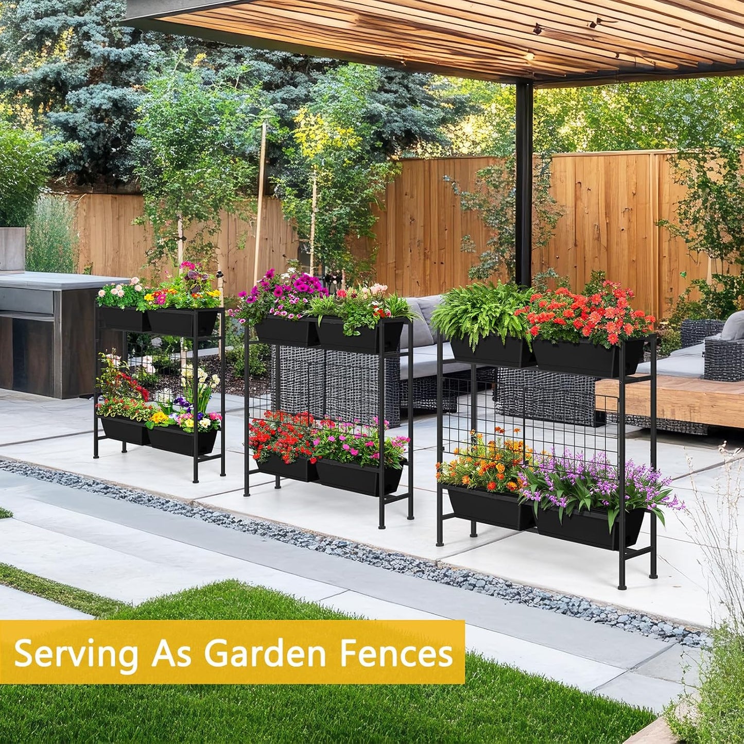 Raised Garden Beds Outdoor Elevated Garden Planter Boxes with Trellis and Legs Standing 32.4" Flowers Beds Herbs Vertical Planters for Small Climbing Plant Vegetables Patio Balcony, Black