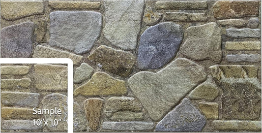 Dundee Deco 3D Wall Panels - Cladding Blue Grey Buff Stone Look Wall Paneling, Styrofoam Facing for Interior and Exterior Applications, DIY, Sample, Size 10 x 10 in.