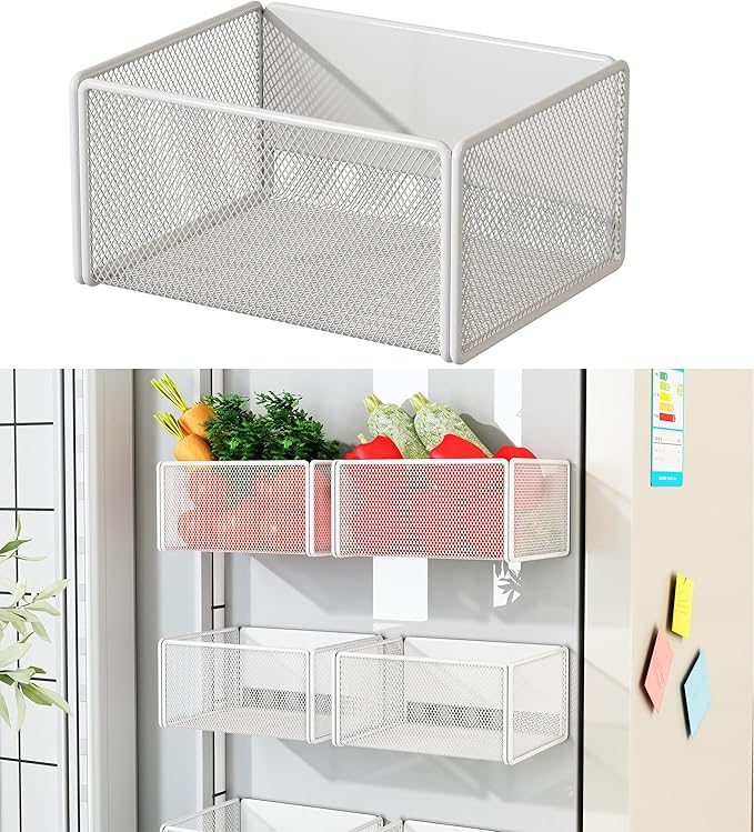 Magnetic Basket Organizer Holder for Fridge Magnetic Storage Bin Box Containers for Refrigerator Whiteboard Classroom (Small, White)