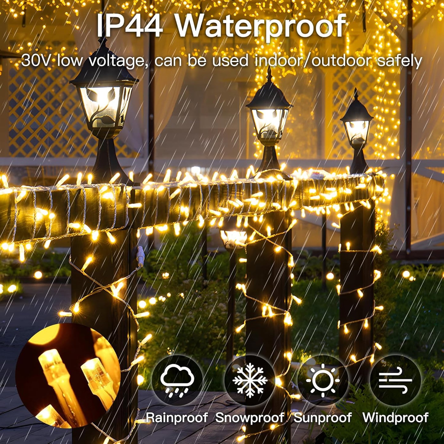 String Lights Indoor Bedroom, 100 LED 33FT Fairy String Lights Outdoor Waterproof, 8 Modes Connectable Twinkle Christmas Light Plug in for Classroom Dorm Patio Tree Garden Decor(Warm White)