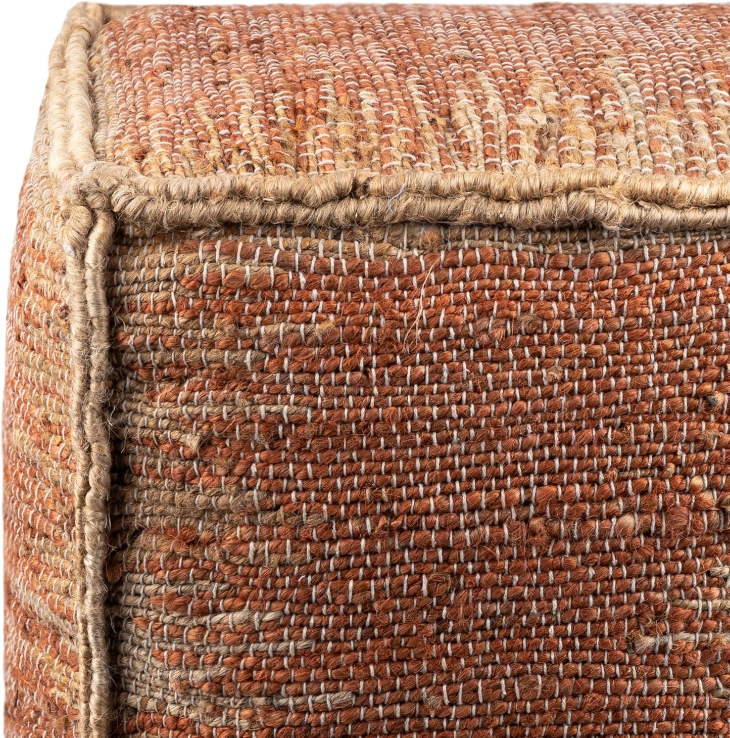 Mark&Day Pouf Ottoman, Lanzenkirchen Natural Fiber Burnt Orange Cube Pouf Foot Rest for Living Room, Bedroom and Boho Home Decor (16"x16"x16")